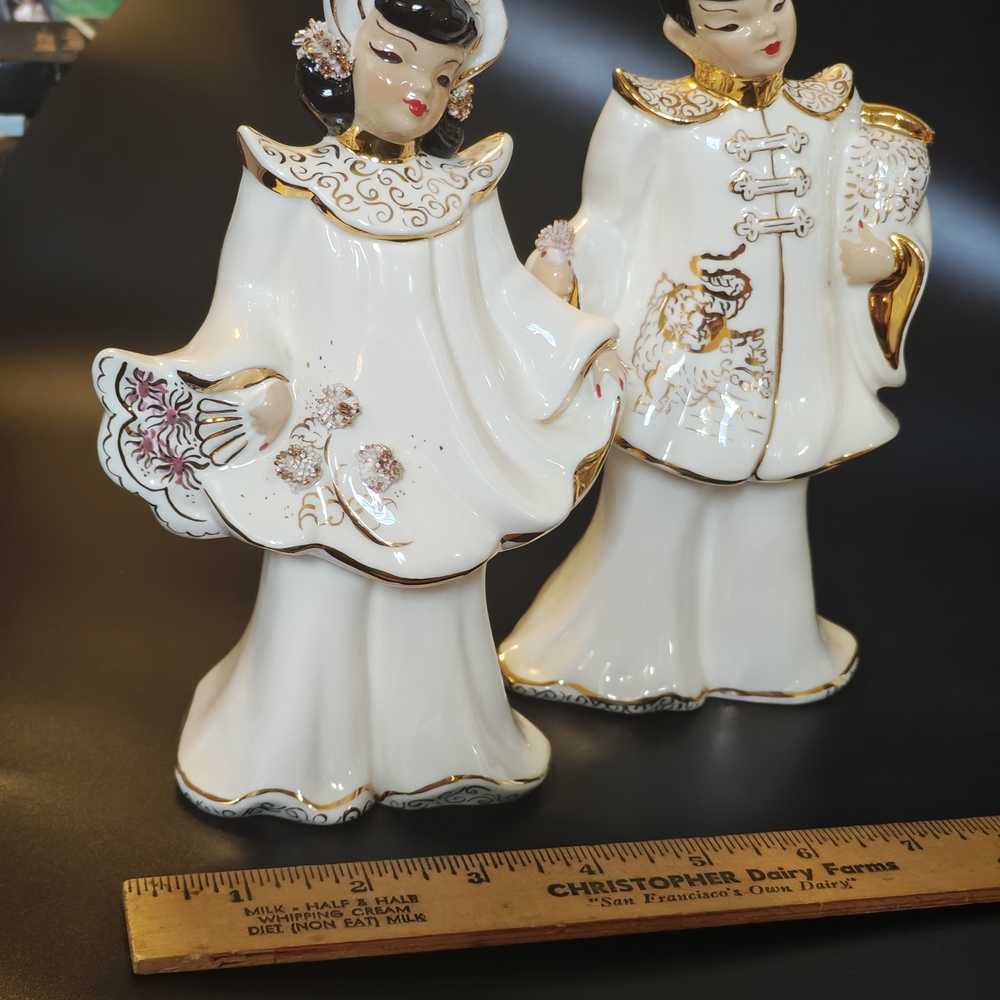 Charming White and Gold Ceramic Figurines